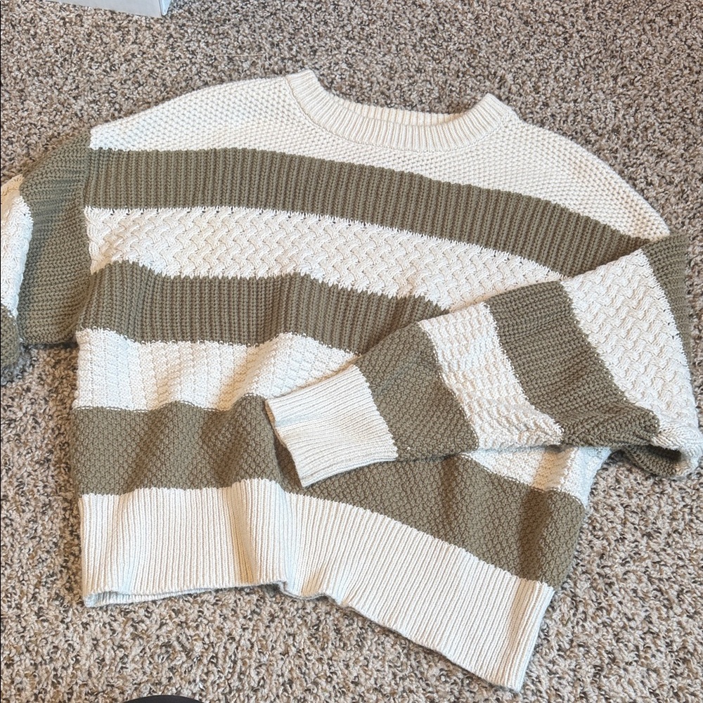 a new day Olive and Cream Striped Sweater